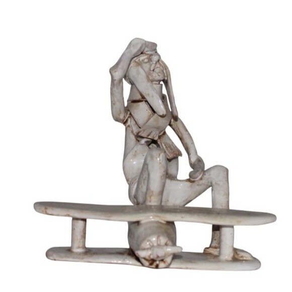 Dino Bencini Figurine Biplane Pilot Glazed Ceramic Art Sculpture Italy 6" - Picture 1 of 5